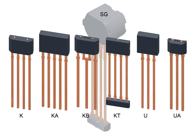 Figure 4. Other Allegro long-pin packages (SG package shown in background for comparison of scale)