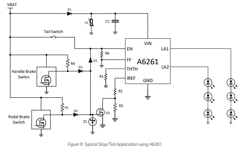 Two Wheeler Stop/Tail LED Driver Figure 9: Typical Stop/Tail Application using A6261